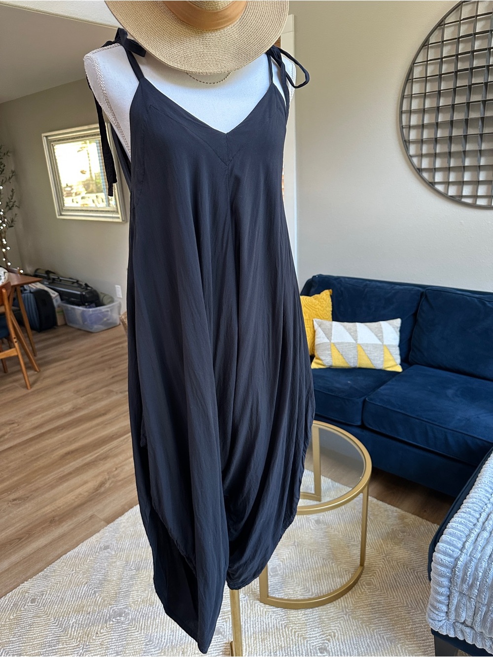 Mustard Seed Black Flowing V-Neck Tie-Strap Jumpsuit - Picture 3 of 7